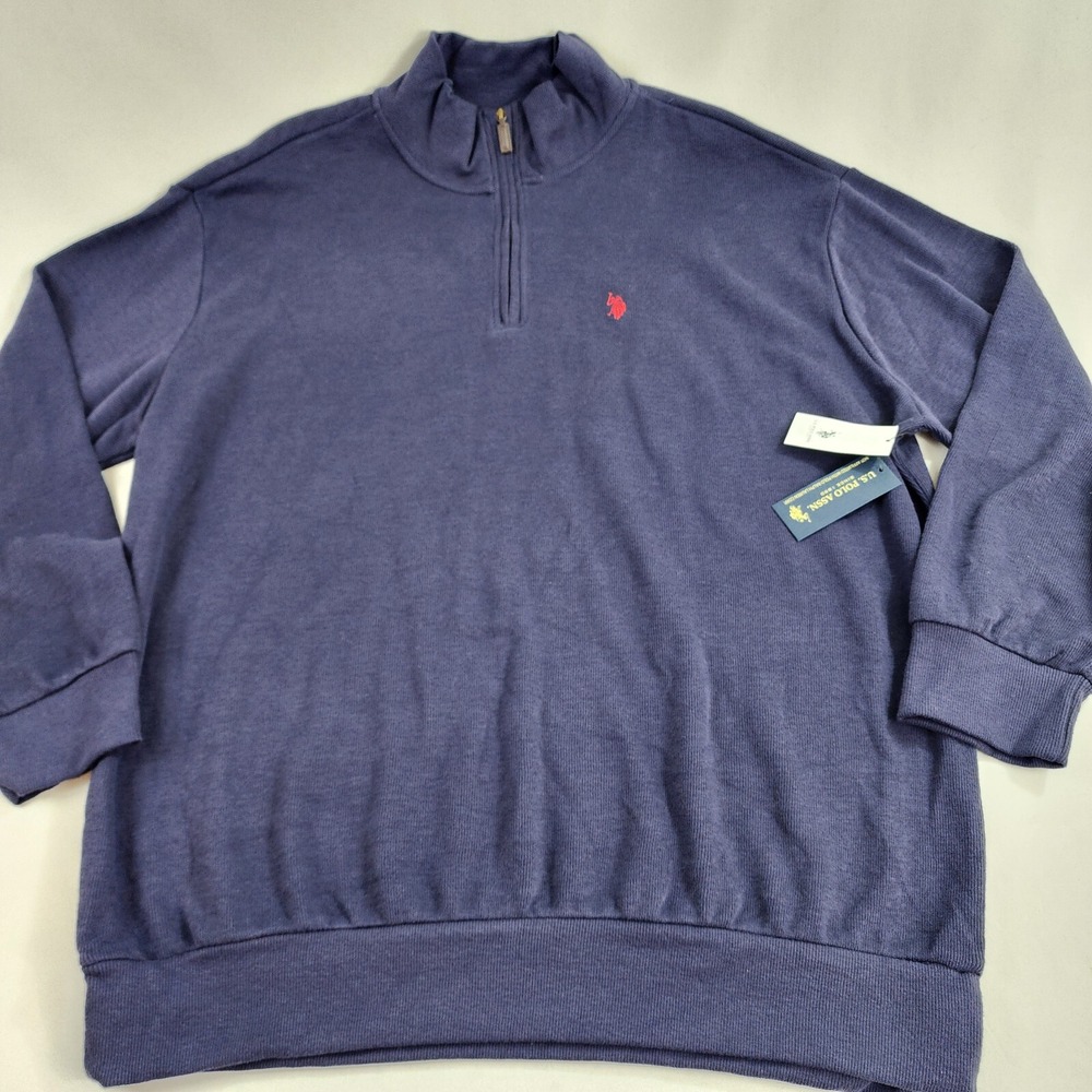 US Polo Assn Mens 2XL XXL Blue Zip Sweatshirt Big & Tall 23335275 NWT